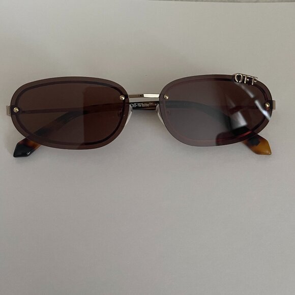 NEW OFF-WHITE OERI13M MIAMI 7664 SUNGLASSES UNISEX OVAL BROWN GOLD main image 6
